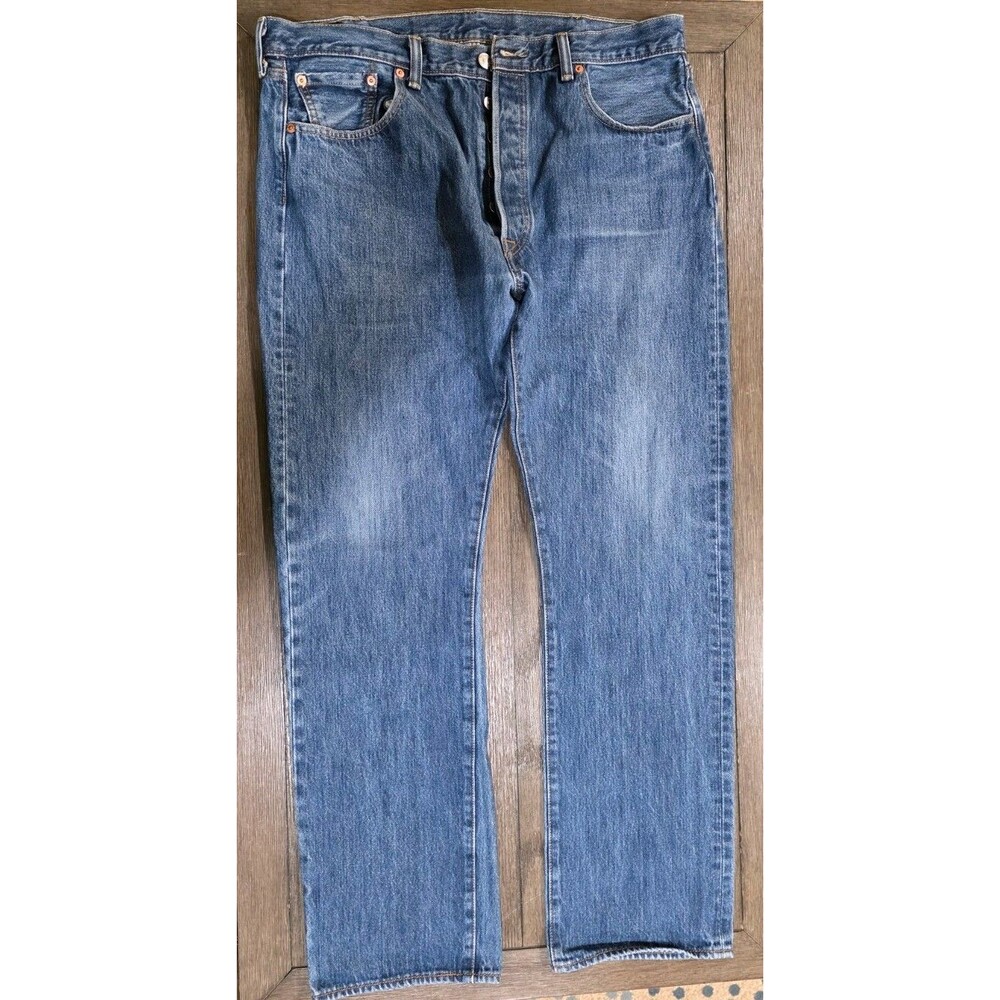 Levi’s Mens 501 Button-Fly Straight Fit Blue Jeans 38x34
